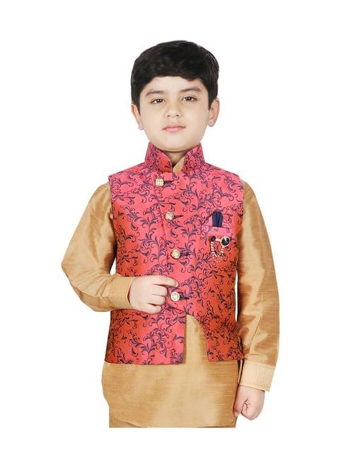 sg yuvraj kids peach floral print nehru jacket