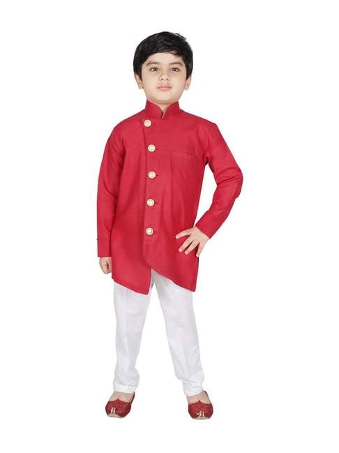 sg yuvraj kids red & white full sleeves kurta set