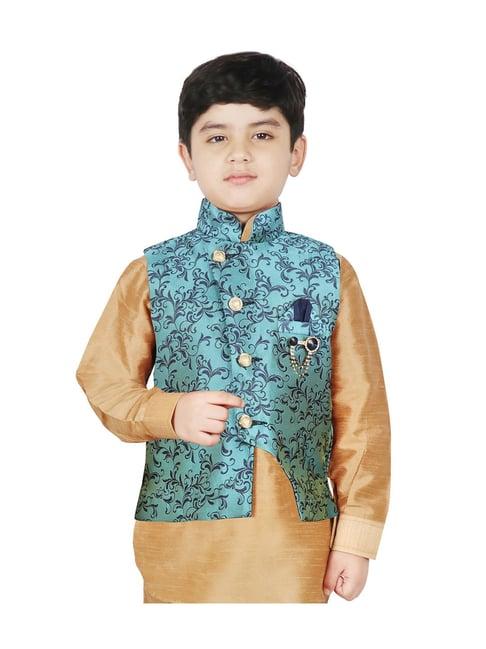 sg yuvraj kids turquoise floral print nehru jacket