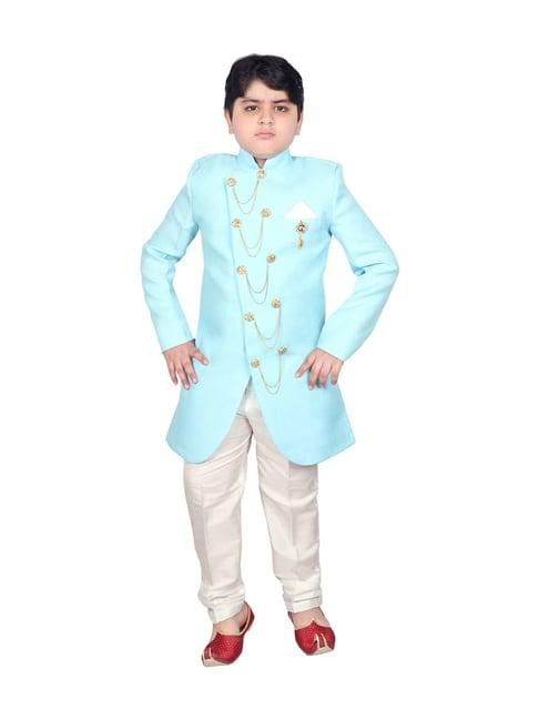 sg yuvraj kids turquoise regular fit indowestern set