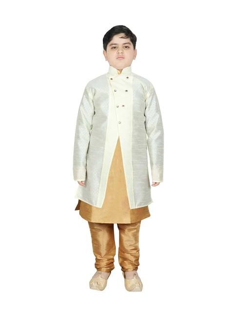 sg yuvraj kids white & gold textured pattern full sleeves kurta set