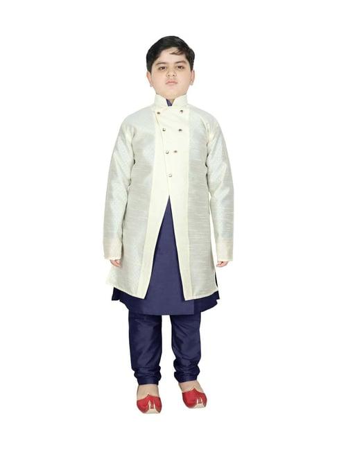 sg yuvraj kids white & navy textured pattern full sleeves kurta set