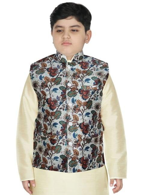 sg yuvraj kids white floral print nehru jacket