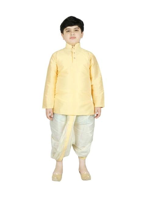 sg yuvraj kids yellow & white full sleeves kurta set