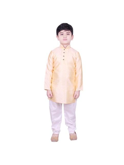 sg yuvraj kids yellow & white solid kurta with pyjama