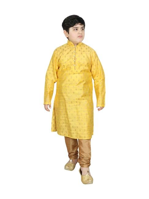 sg yuvraj kids yellow embroidered kurta set