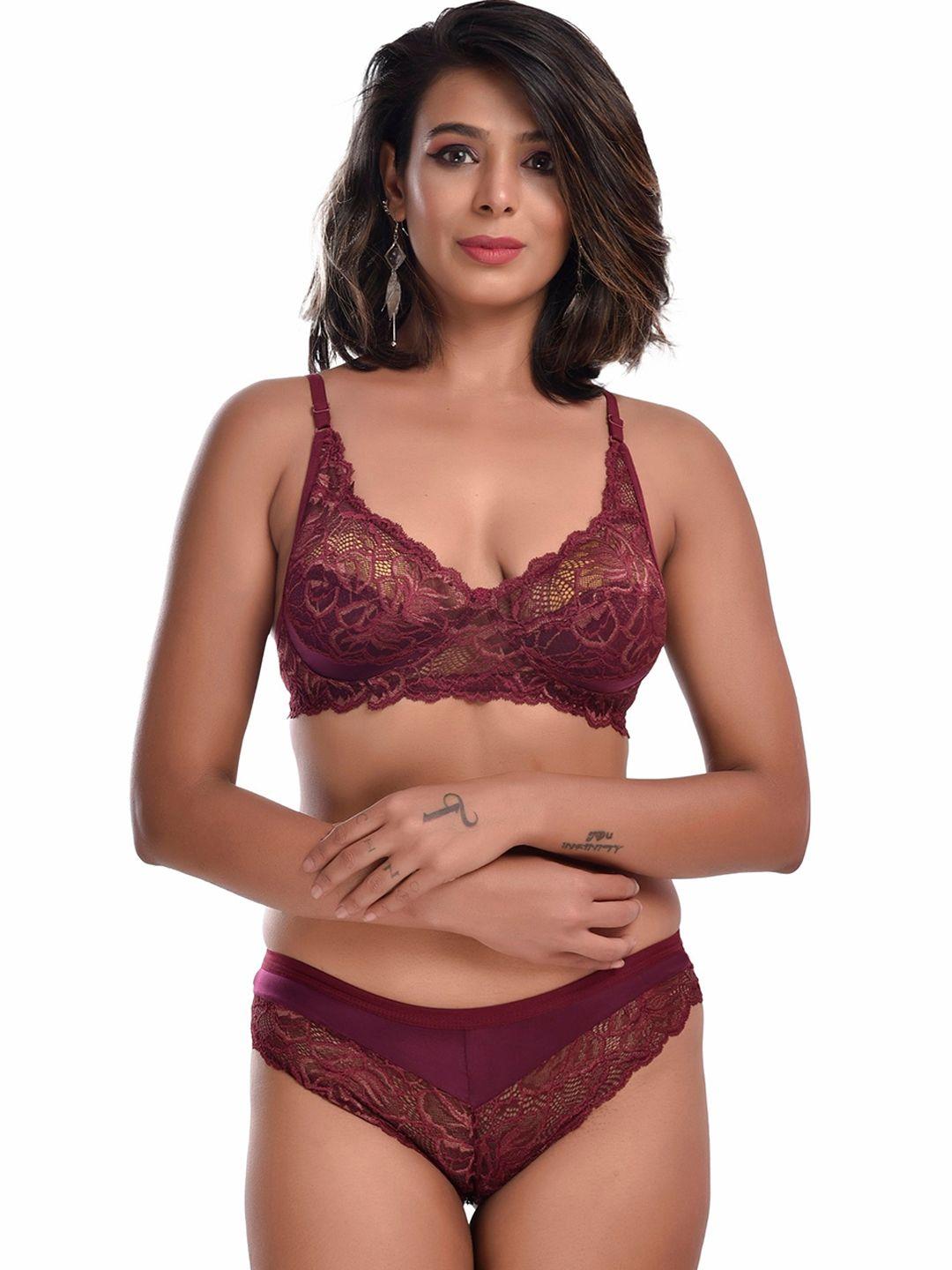 sgc sweden women maroon solid lingerie set blommer_maroon_38