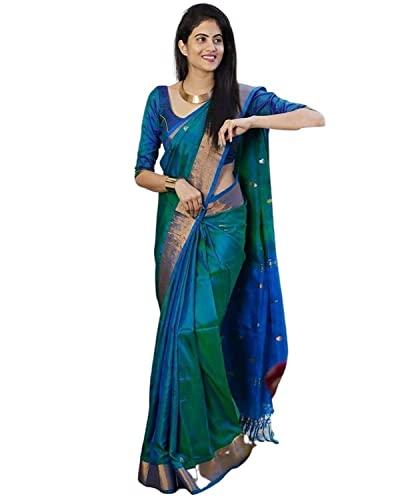 sgf11- women's kanjivaram zari woven soft silk saree with unstiched blouse piece (rama green)
