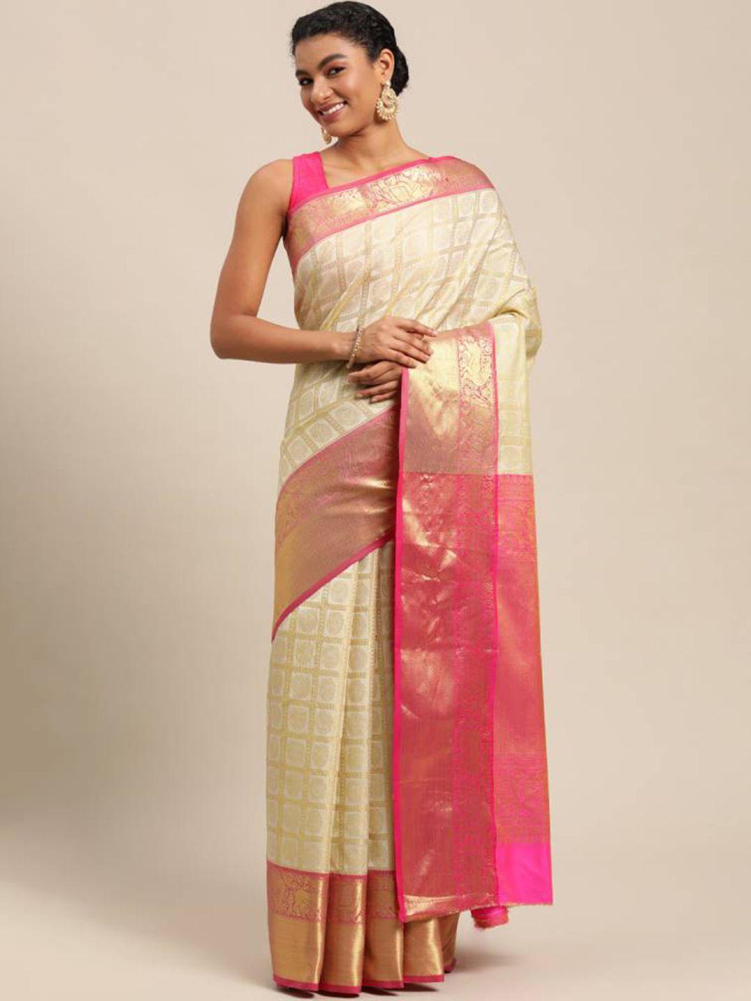 sgf11 ethnic motif zari pure silk kanjeevaram saree with blouse piece