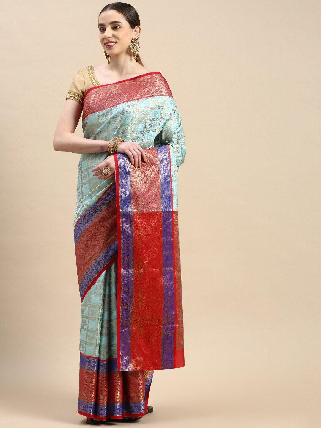 sgf11 ethnic motif zari pure silk kanjeevaram saree with blouse piece