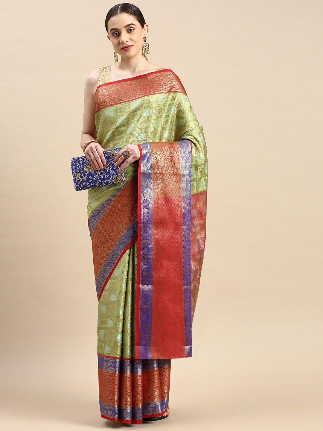 sgf11 ethnic motif zari pure silk kanjeevaram saree with blouse piece
