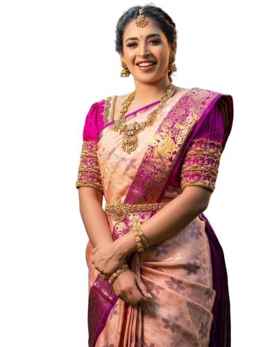 sgf11 women's kanjivaram soft silk saree with blouse piece (pink