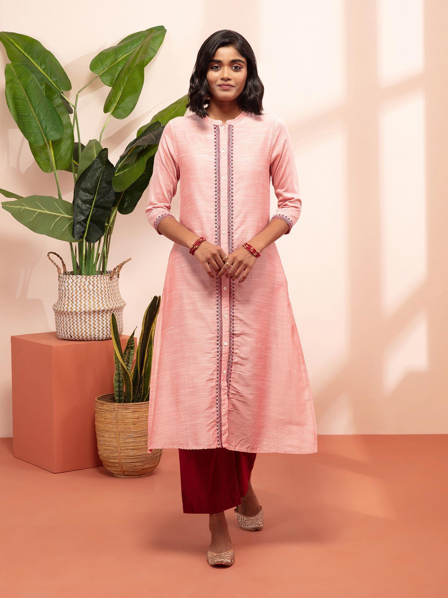 shaan-e-avadh peach tonal embroidery kurta likkur132