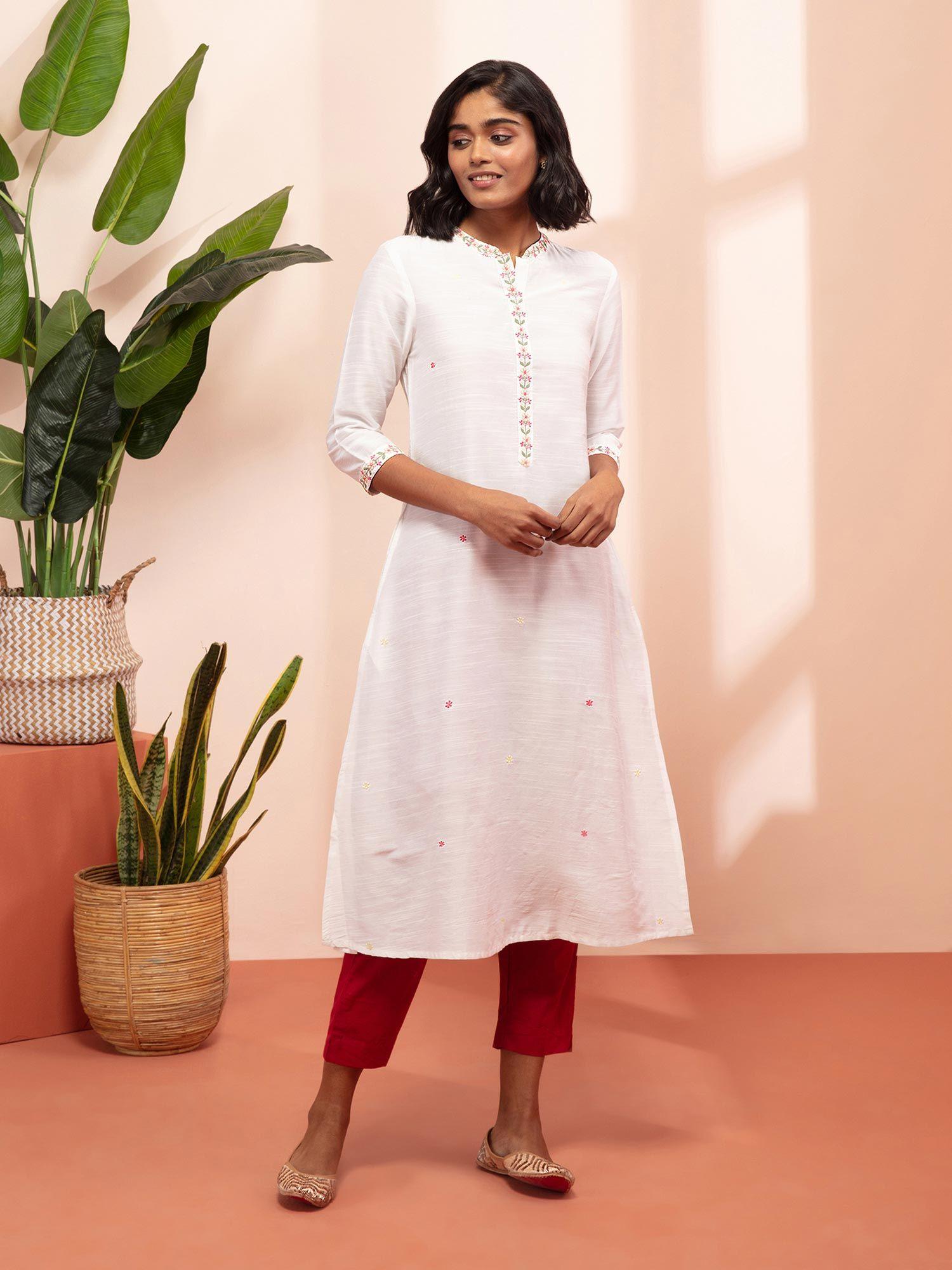 shaan-e-avadh white floral embroidery kurta likkur137