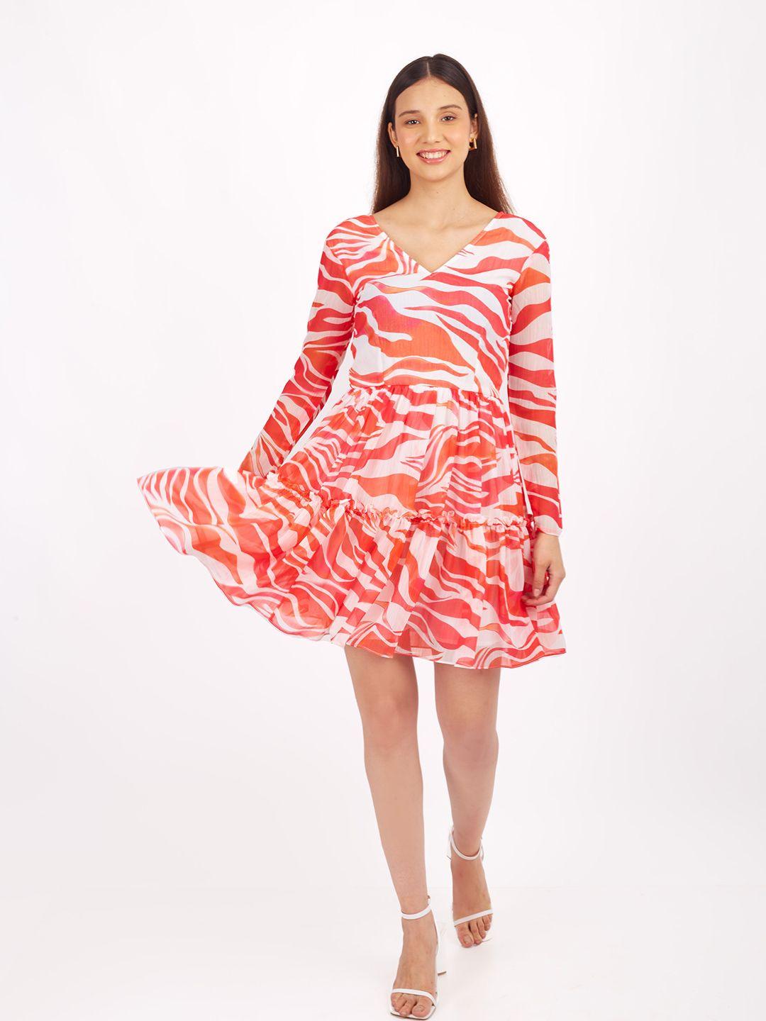 shaberry abstract printed chiffon fit and flare dress