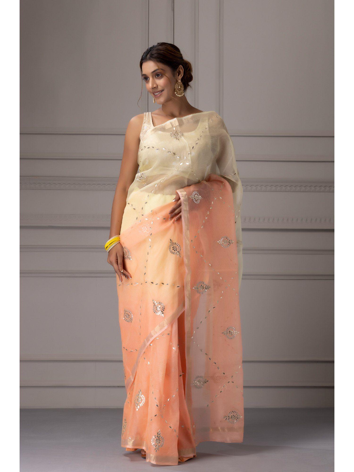 shaded handcrafted gota jaal pure kota silk saree