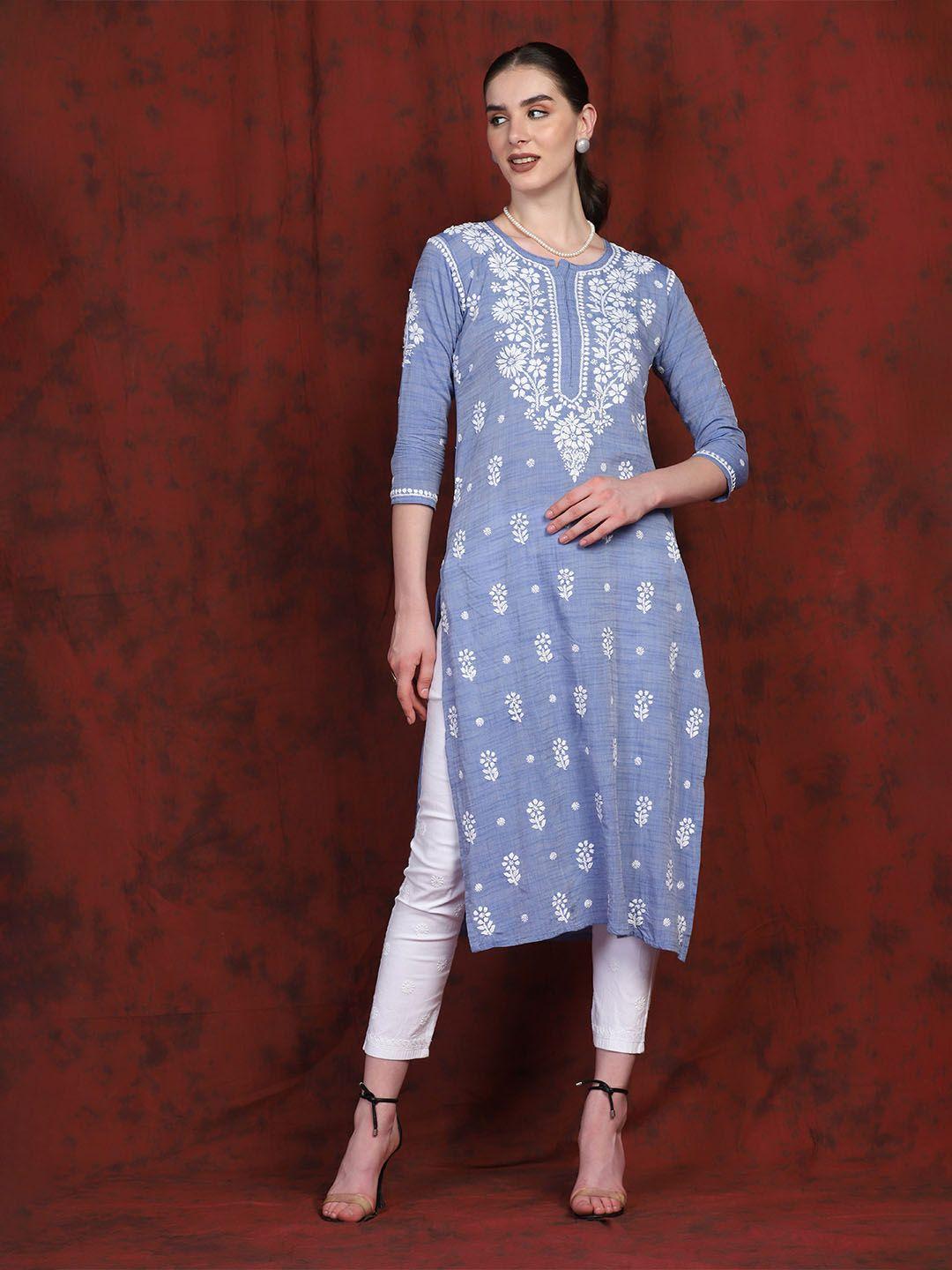 shades ethnic motifs embroidered pure cotton thread work kurta