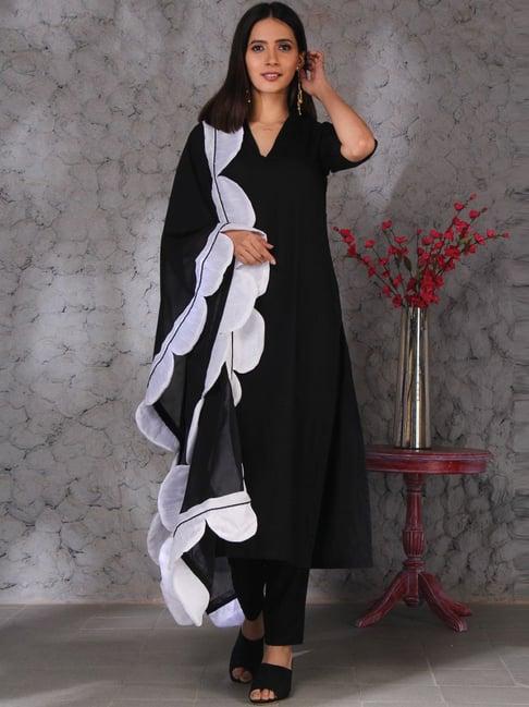 shades black kurta pant set with dupatta