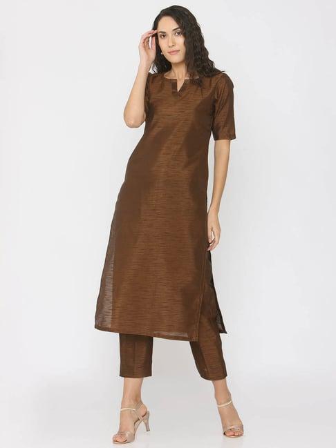 shades brown kurta pant set