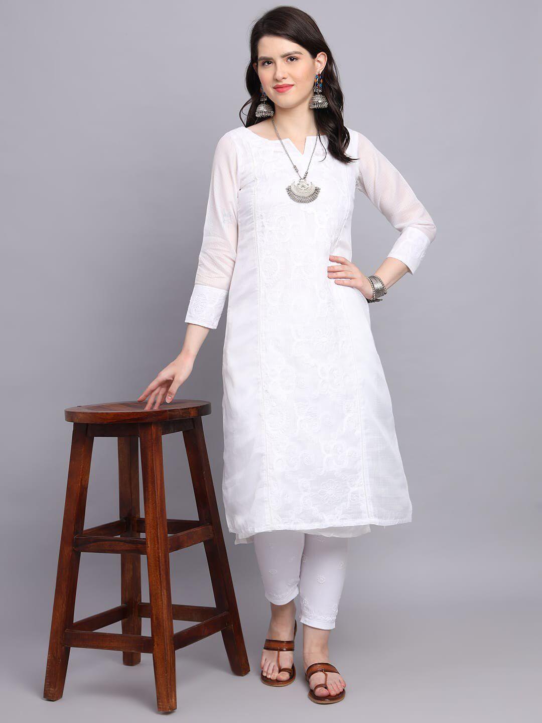 shades embroidered kota chikankari pure cotton kurta