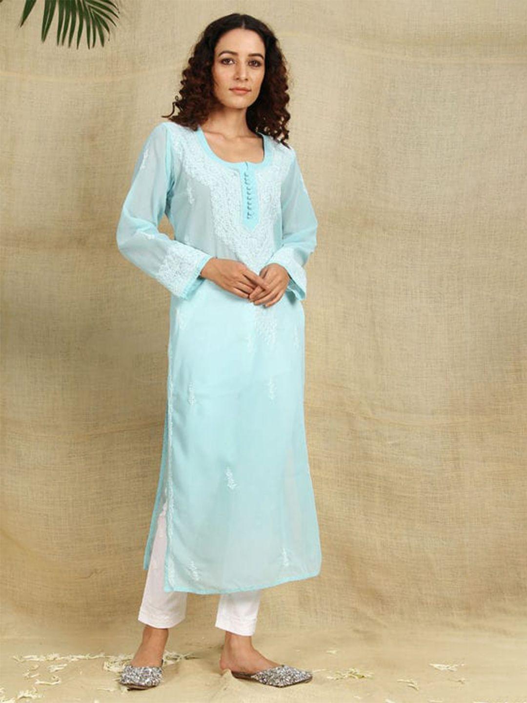 shades ethnic motifs embroidered georgette kurta