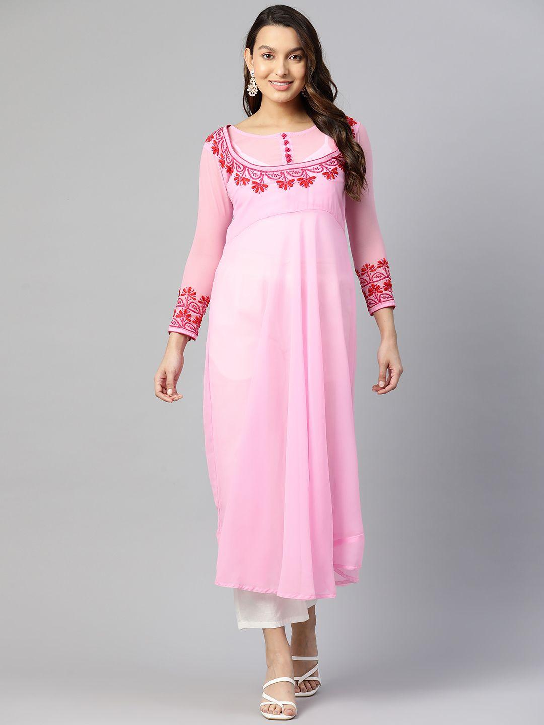 shades floral embroidered chikankari georgette kurta