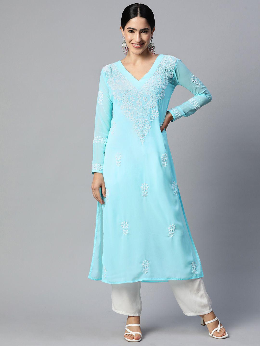 shades floral embroidered chikankari georgette kurta