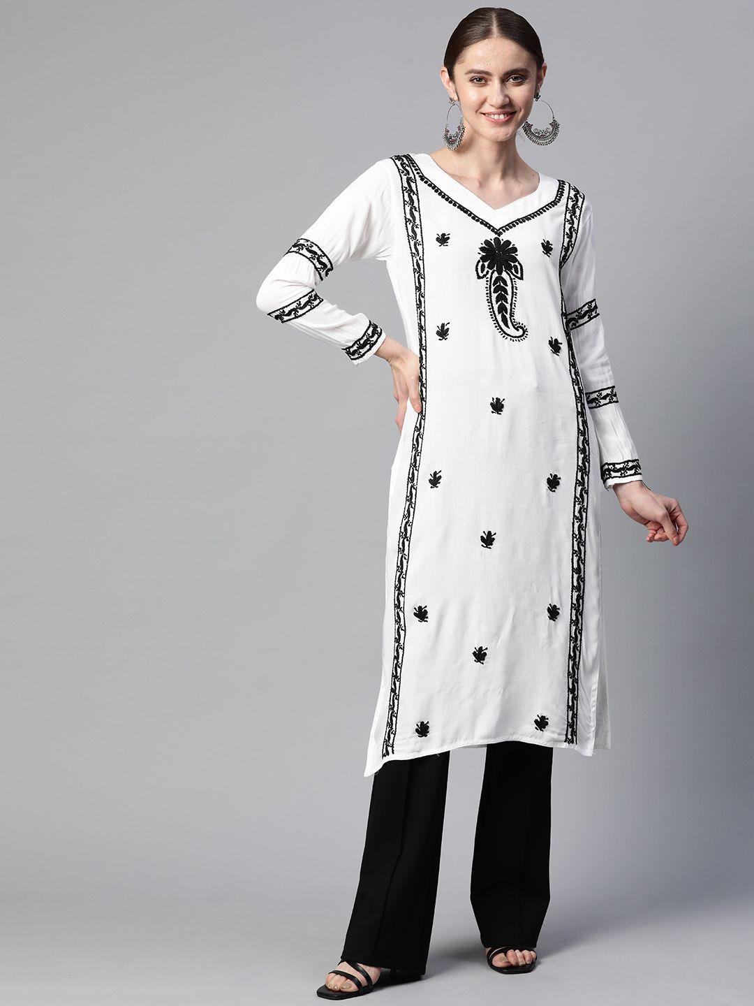 shades floral embroidered chikankari kurta