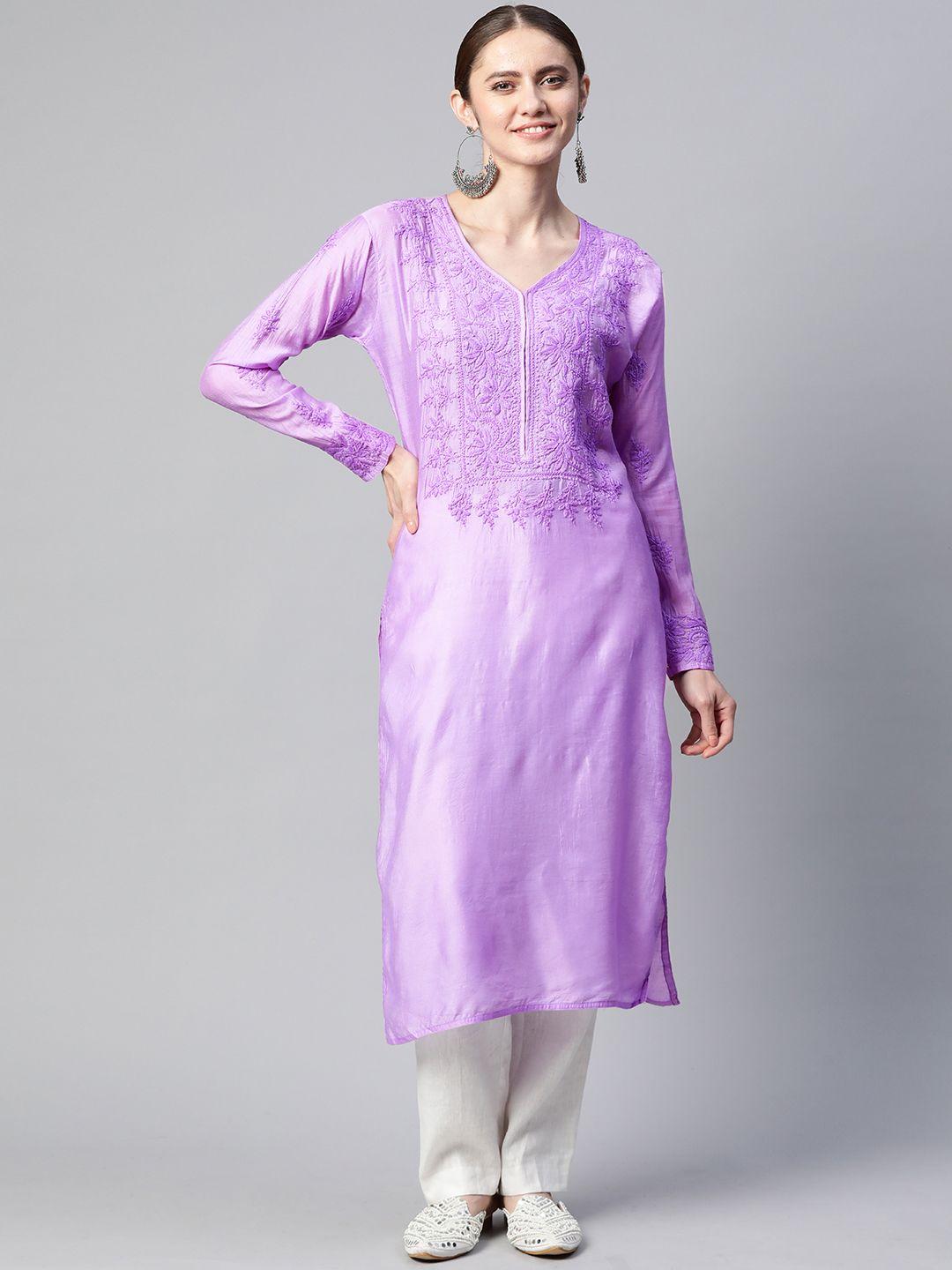 shades floral embroidered chikankari pastels kurta