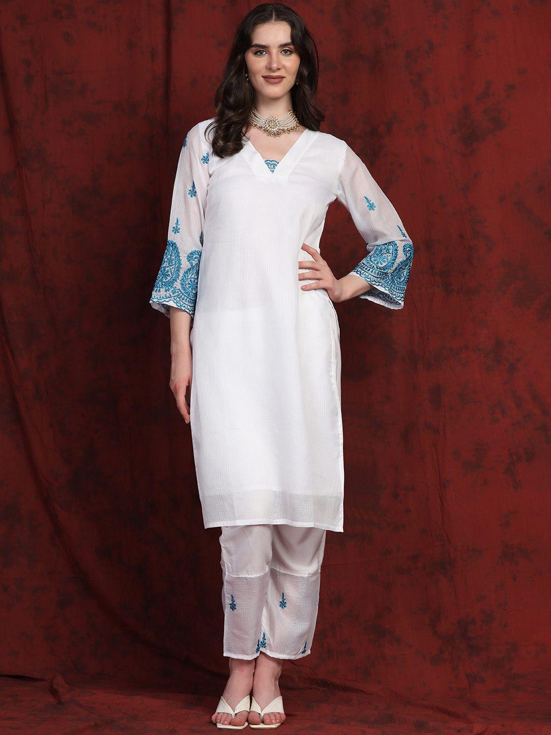 shades floral embroidered kurta with trousers