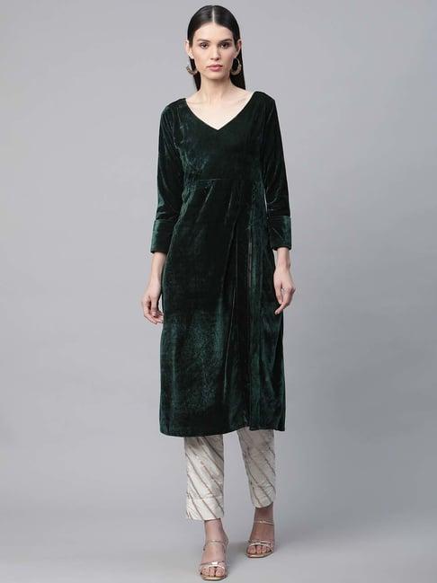 shades green three-quarters kurta pant set