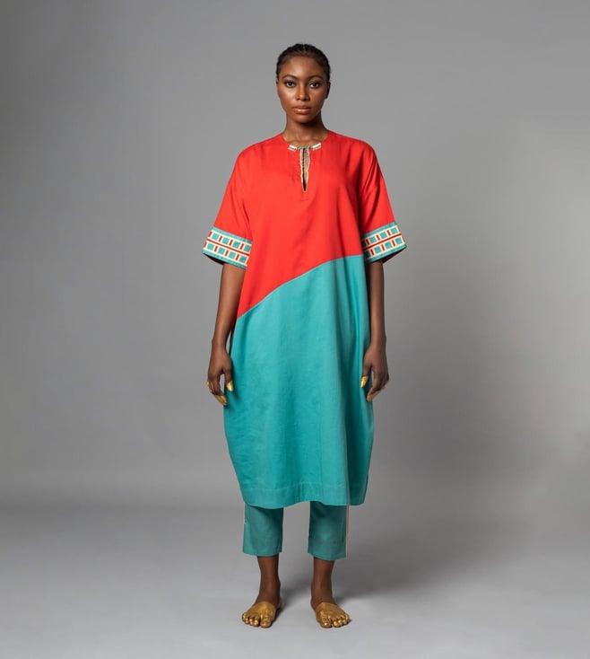 shades of india red & teal zulu imani kuftan