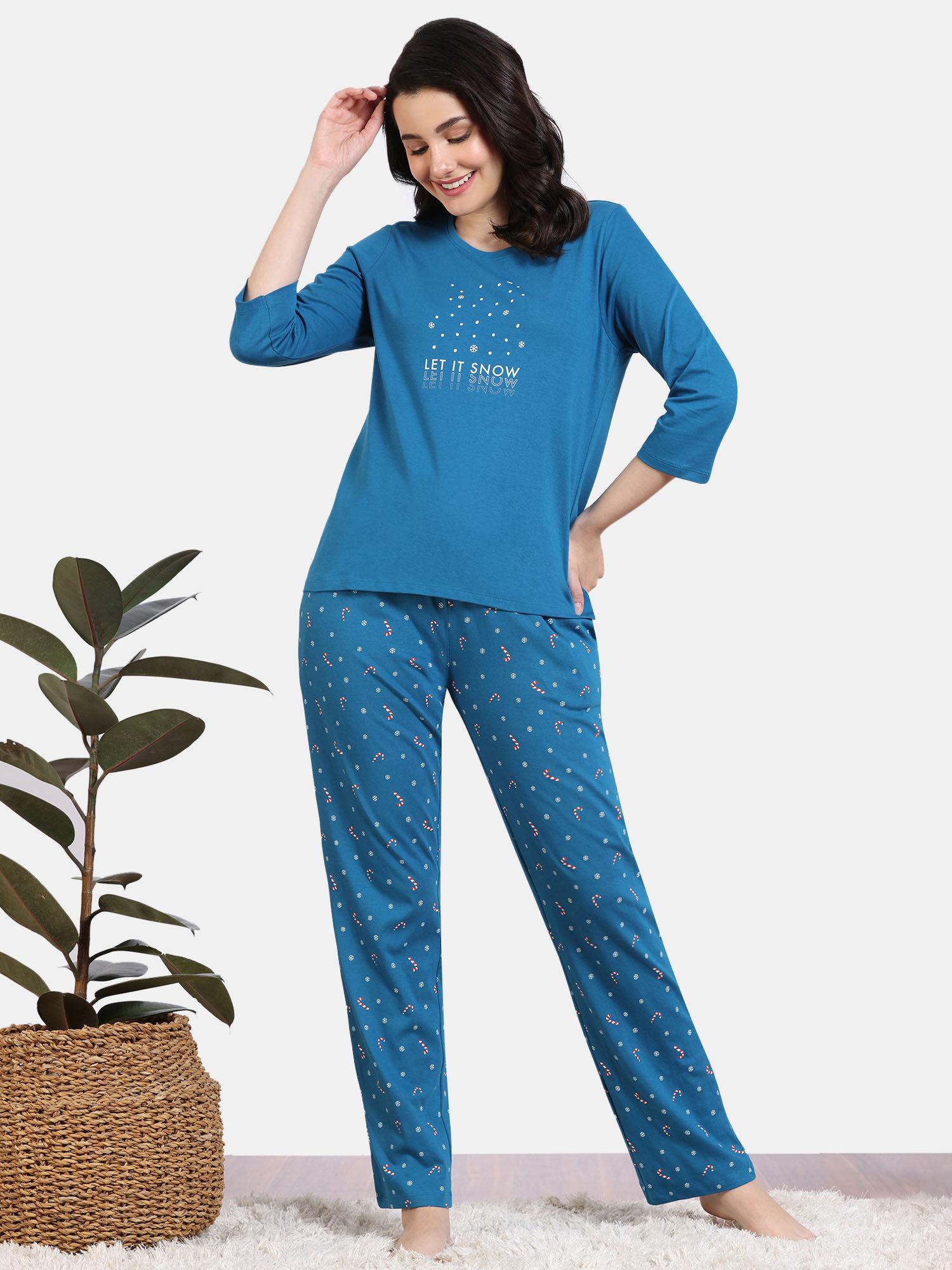 shades of joy knit cotton t-shirt and pyjama - high tide