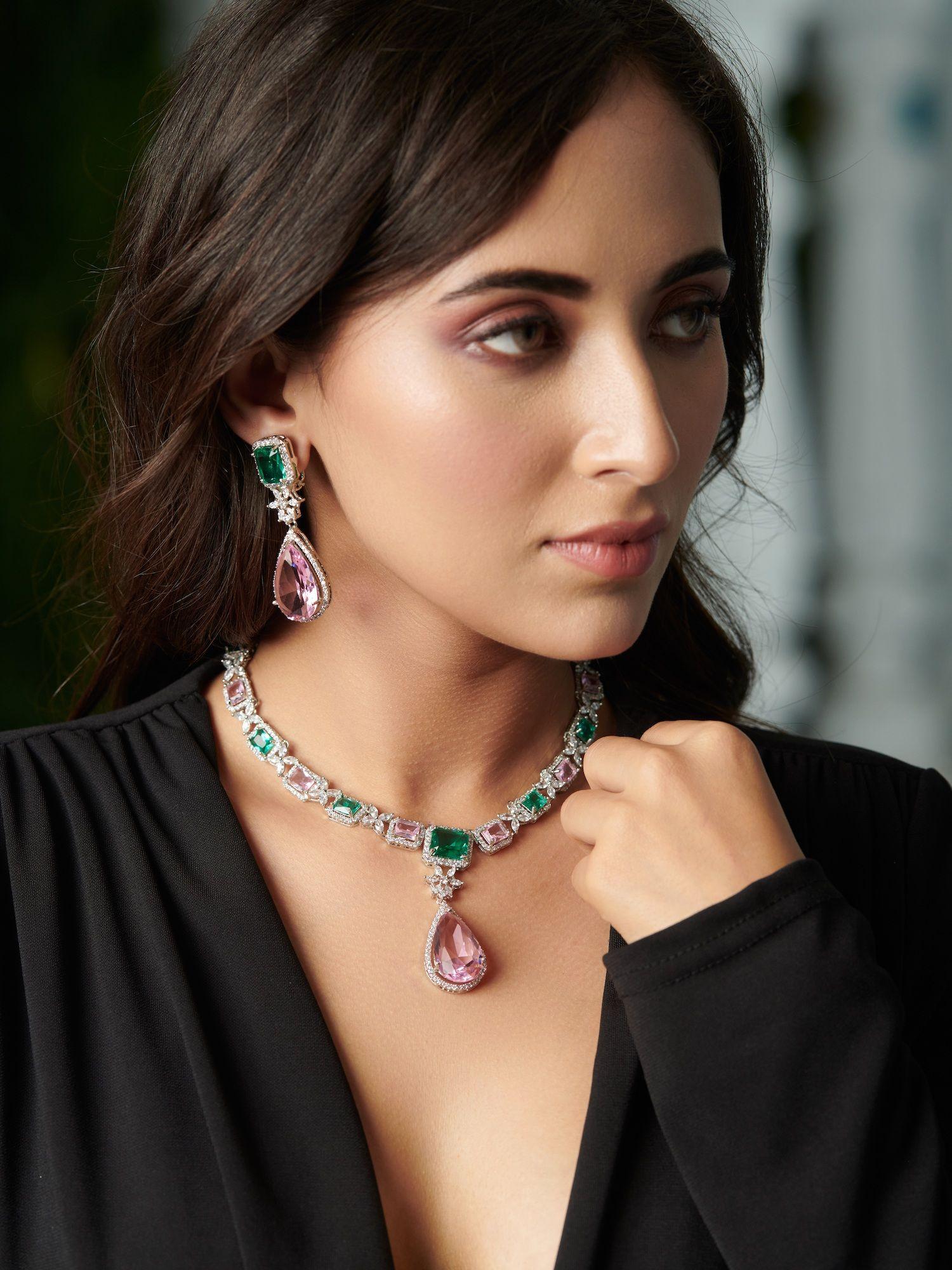shades of pastel diamante cubic zirconia necklace set