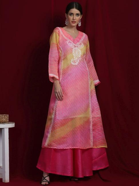 shades pink cotton embroidered chikankari straight kurta