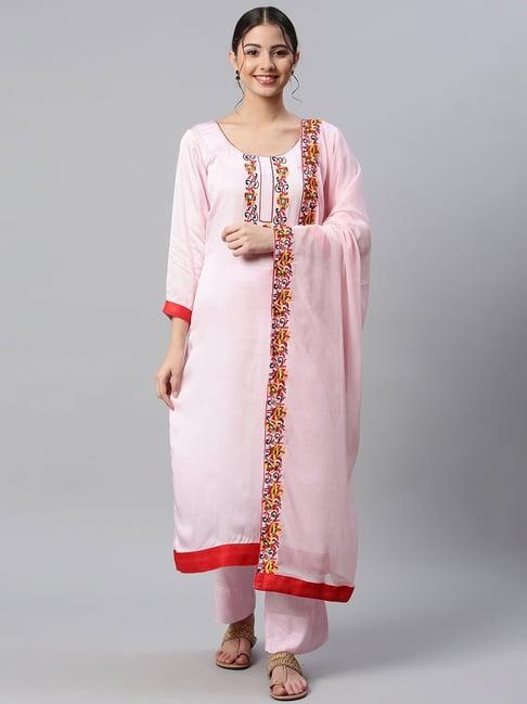 shades pink embroidered kurta pant set with dupatta