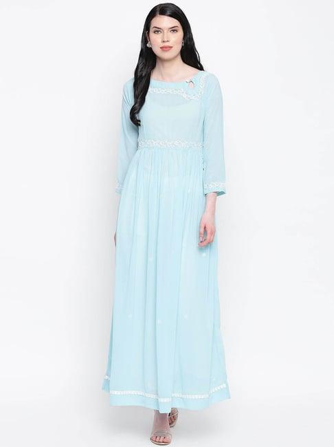 shades sky blue embroidered maxi dress