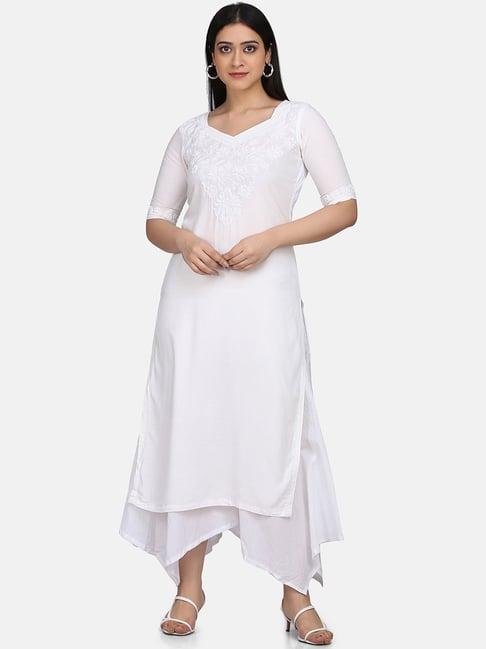 shades white embroidered kurta palazzo set