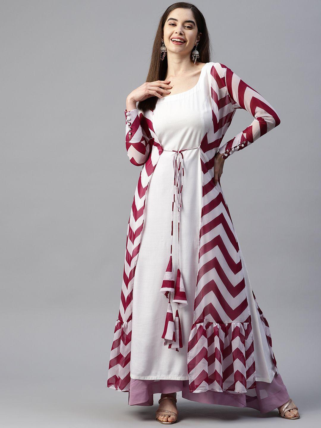 shades women chevron printed tiering georgette kurta