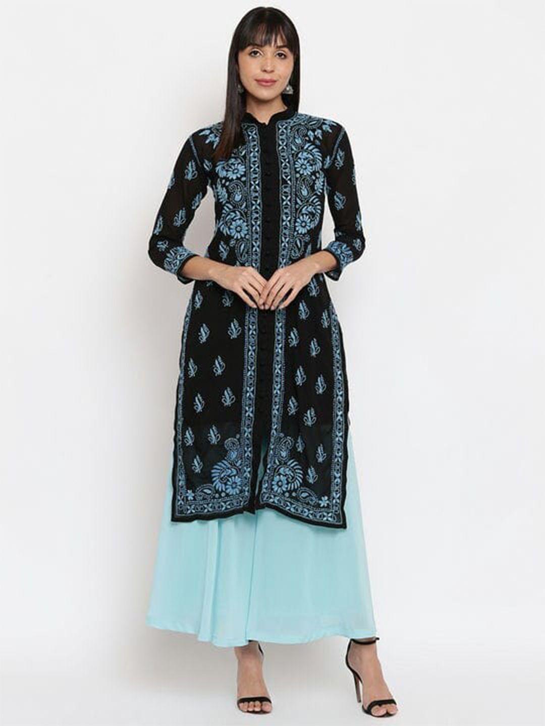 shades women ethnic motifs embroidered chikankari georgette kurta