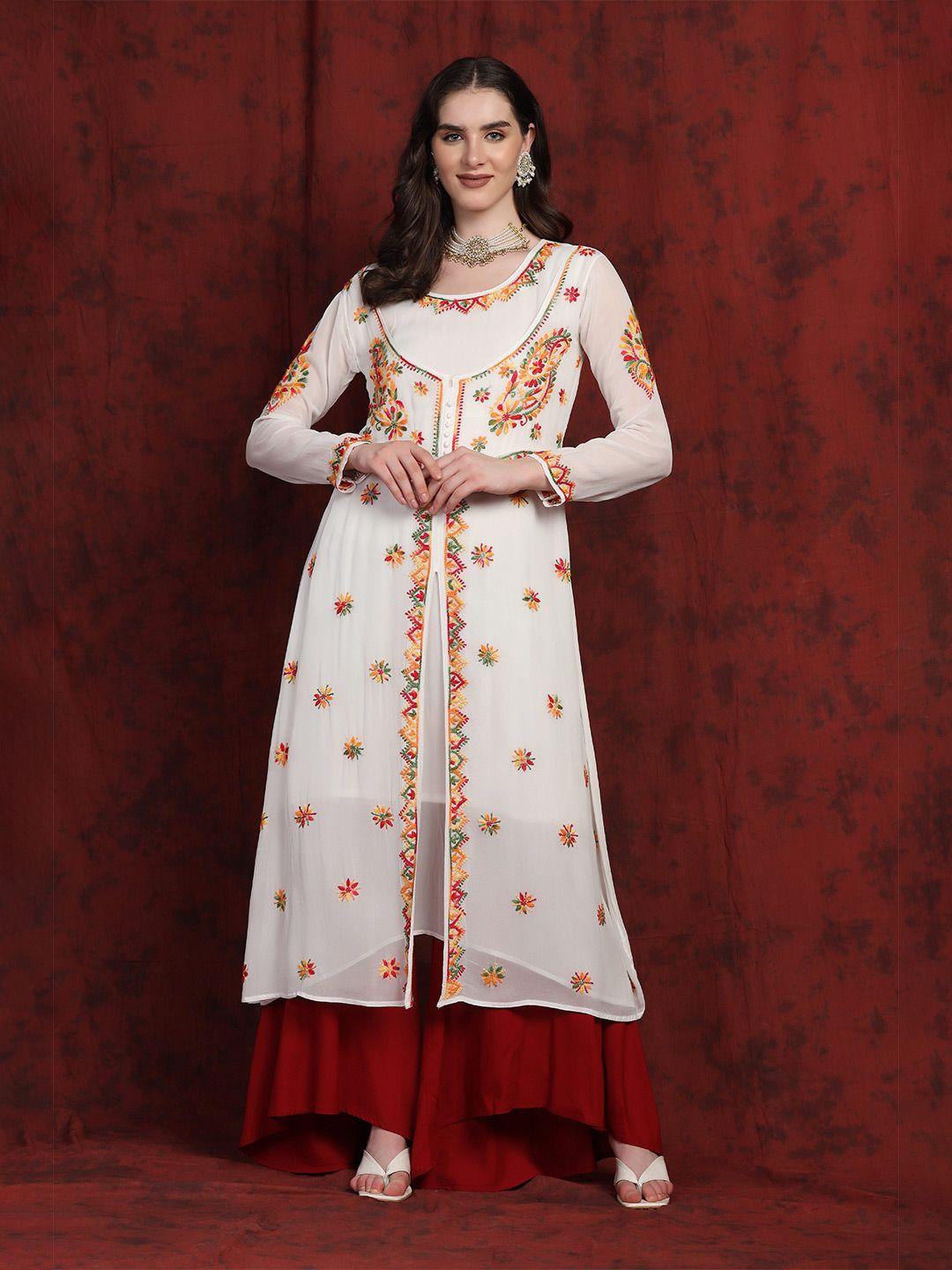 shades women ethnic motifs embroidered chikankari georgette kurta