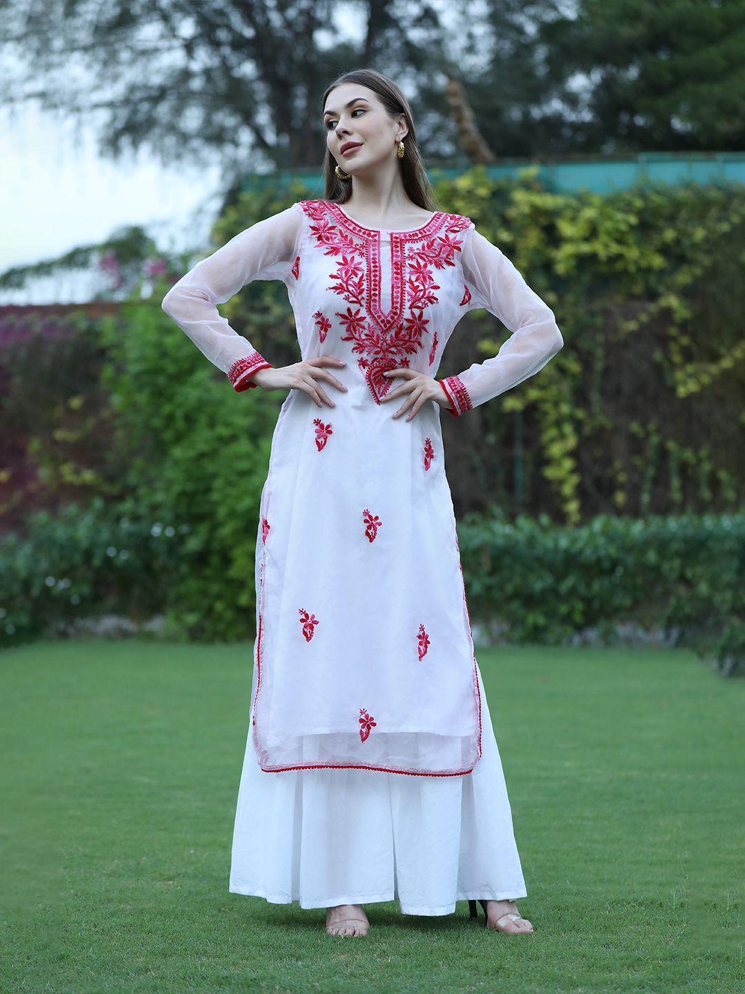 shades women ethnic motifs embroidered chikankari kurta