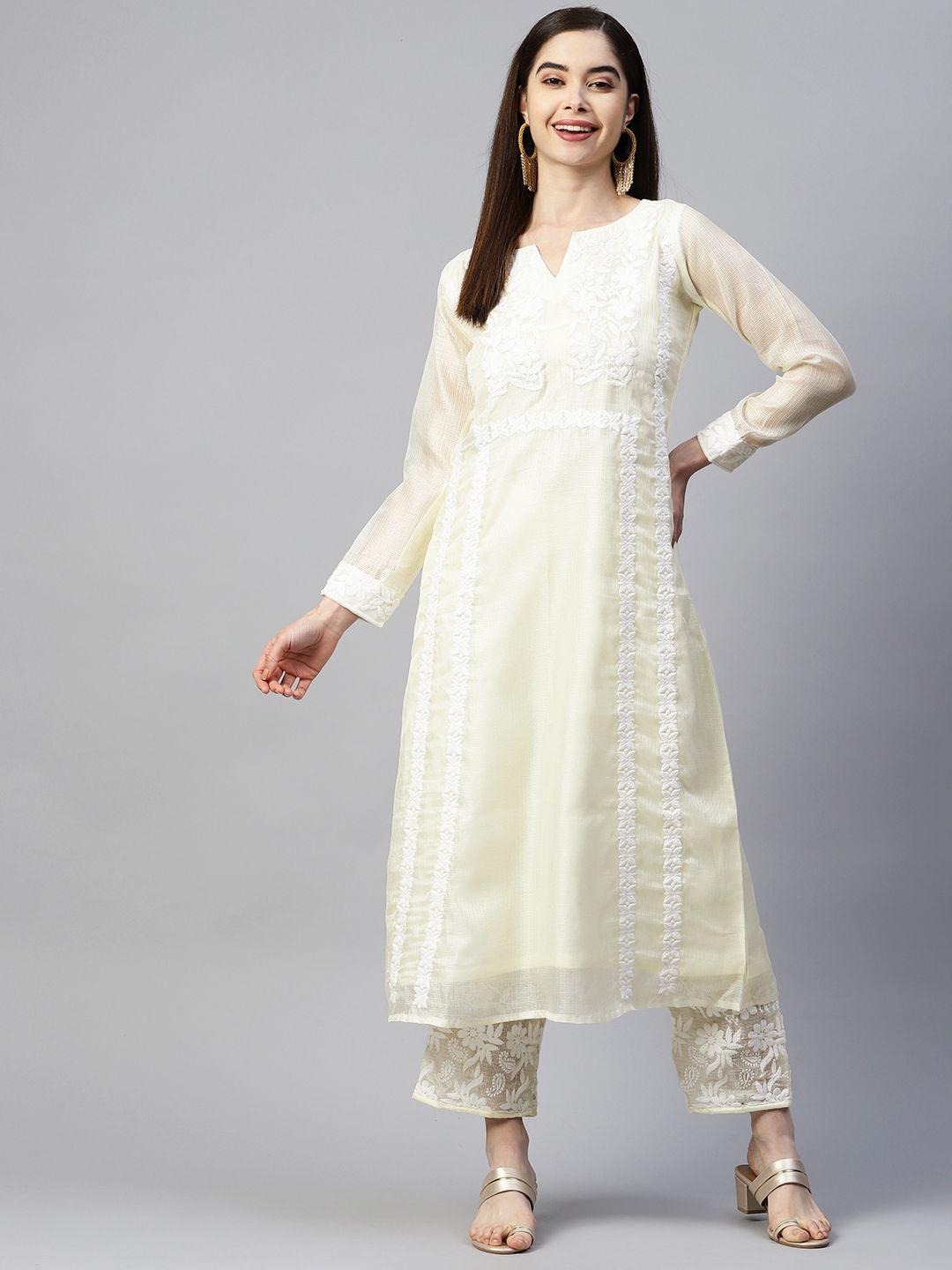 shades women floral embroidered kurta with trousers