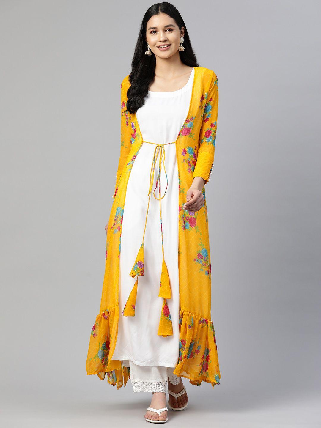 shades women floral printed tiering georgette kurta