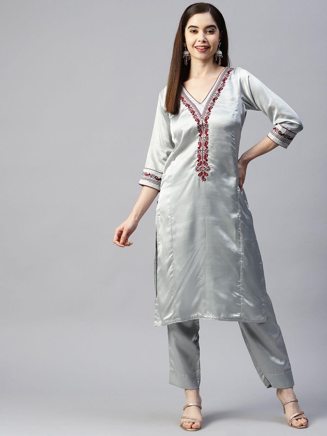 shades women paisley embroidered kurta with trousers