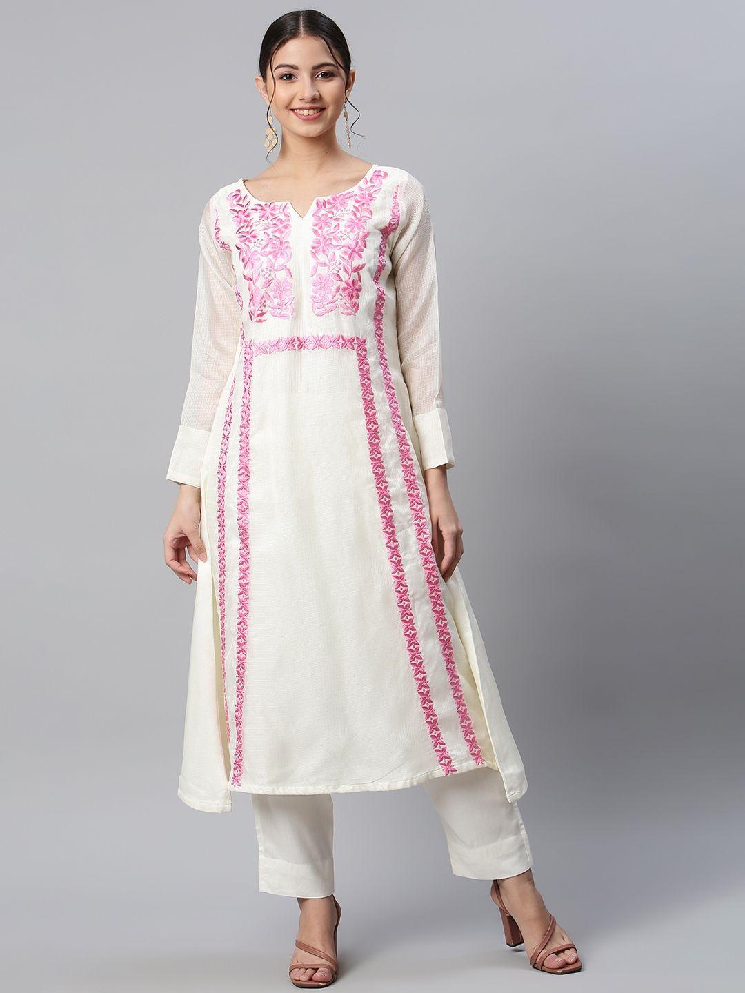shades women pink floral embroidered kurta with palazzos