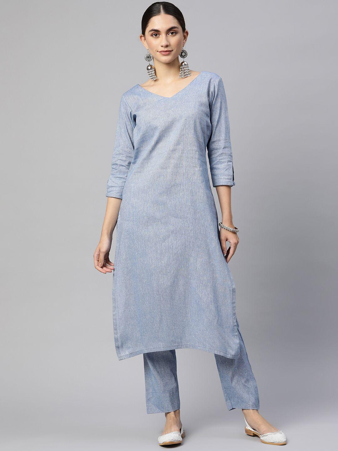 shades women solid pure cotton straight kurta with trousers