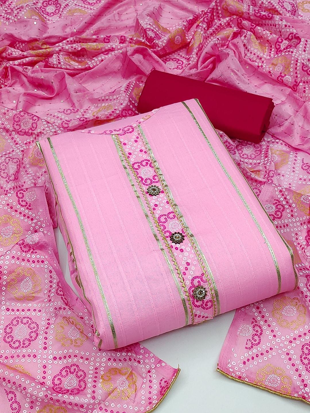 shadow & saining ethnic motifs printed gotta patti pure cotton unstitched dress material