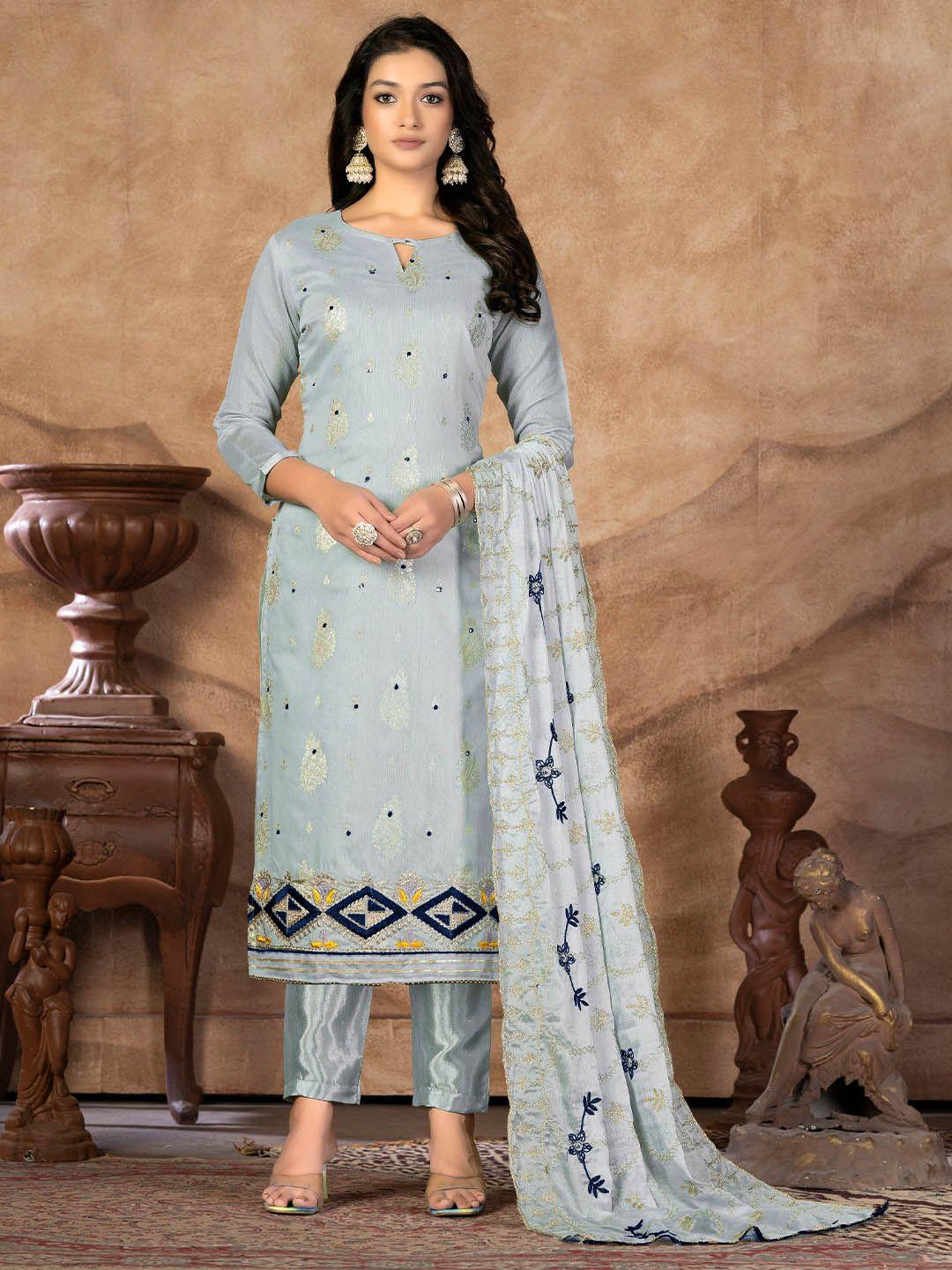 shadow & saining ethnic motifs woven design unstitched dress material