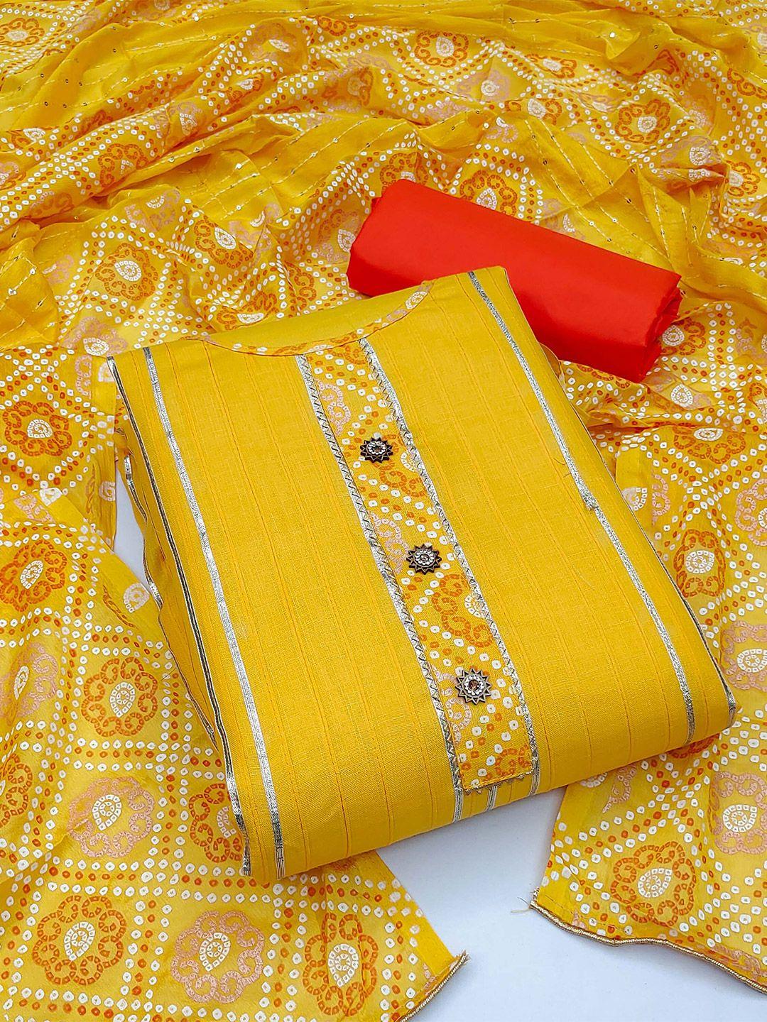 shadow & saining bandhani printed gotta patti pure cotton unstitched dress material